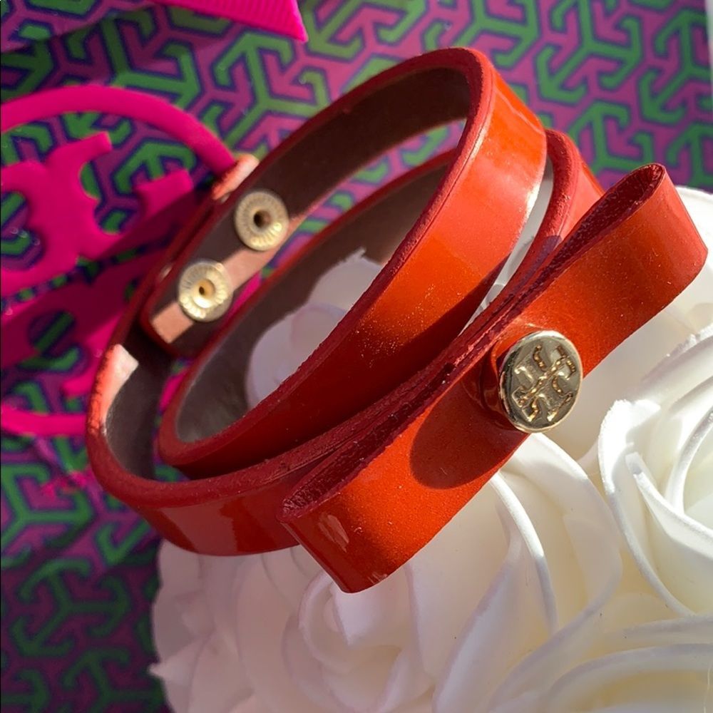 ❤️❤️❤️ Tory Burch dark orange wrap leather bracelet